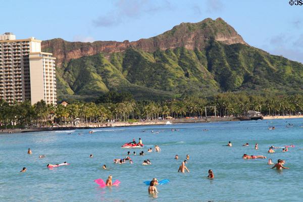 Diamond Head over sea in Waikiki. Waikiki, HI.