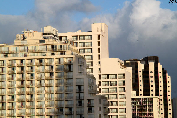 Condos of Kuhio Ave. with Waikiki Trade Center. Waikiki, HI.