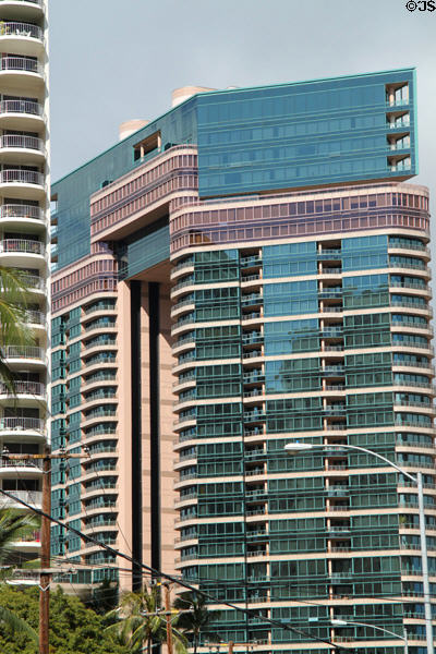 Facade of Waikiki Landmark building. Waikiki, HI.