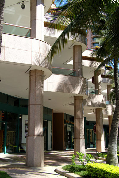 Zigzag balconies of Waikiki Landmark building. Waikiki, HI.