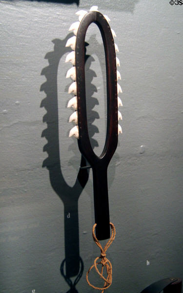 Hawaiian war club with shark teeth at U.S. Army Museum. Waikiki, HI.