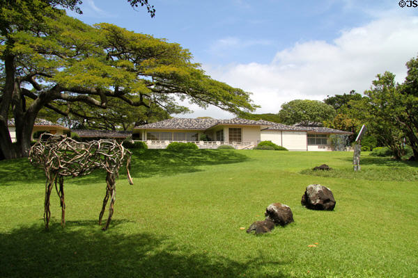 Modern art sculpture on lawn of The Contemporary Museum. Honolulu, HI.