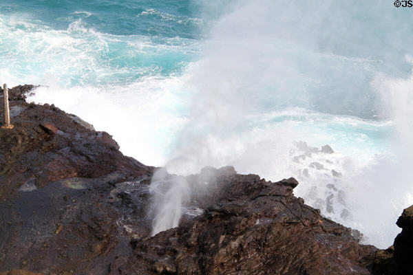 Spray rises from Halona Point Blowhole. HI.