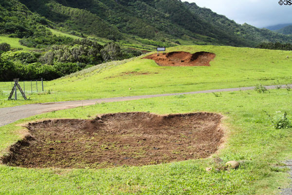 Godzilla footprints at movie location on film tour at Kualoa Ranch. HI.