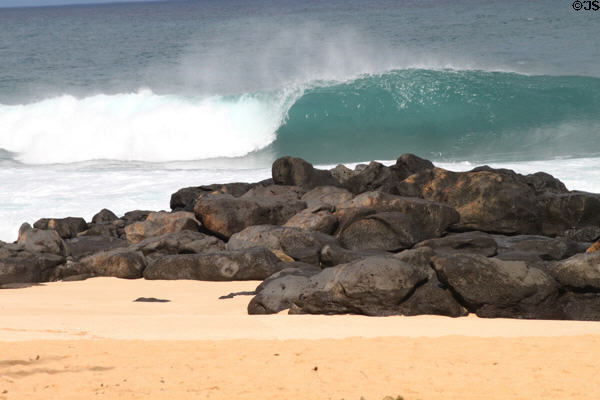 Banzai Pipeline breakers on rocks. HI.