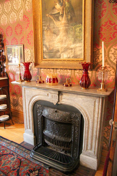 Dining room fireplace at Dodge House. Council Bluffs, IA.