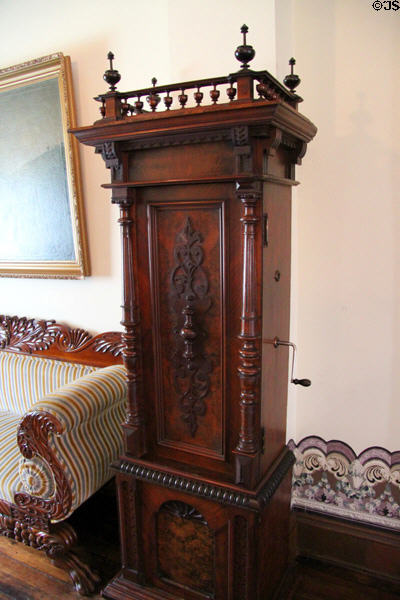 Music box from Germany in ballroom at Dodge House. Council Bluffs, IA.