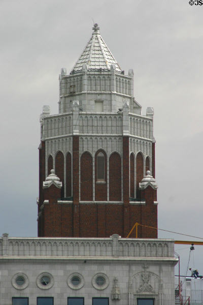 Octagonal tower detail of Equitable Life Insurance building. Des Moines, IA.