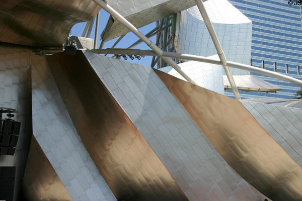 Freeform details of Pritzker Pavilion in Millennium Park. Chicago, IL.