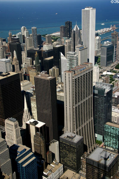 Chicago core skyscrapers around Chase Tower from Sears Tower. Chicago, IL.
