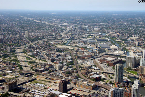 Northwest Chicago skyline from Sears Tower. Chicago, IL.