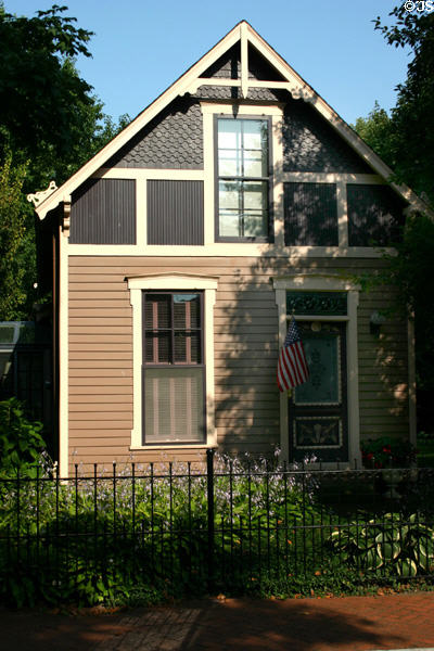 Simple Gothic house (321 N. Park Ave.) in Lockerbie Square historic district. Indianapolis, IN.