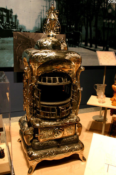 Cast-iron parlor stove (1900) made in Indianapolis in Indiana State Museum. Indianapolis, IN.