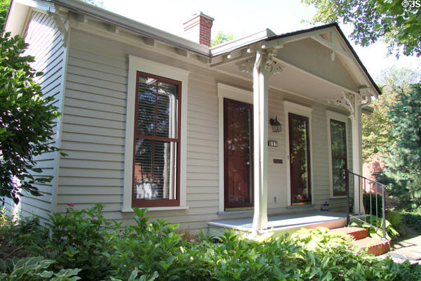 Double shotgun-style Katie Kindell Cottage (1856) (517 Lockerbie St.) in Lockerbie Square historic neighborhood. Indianapolis, IN.
