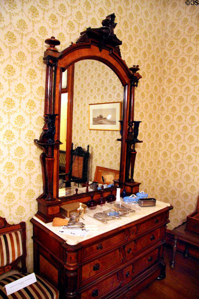 Chest of drawers with mirror in Benjamin Harrison's bedroom at Benjamin Harrison Presidential Site. Indianapolis, IN.