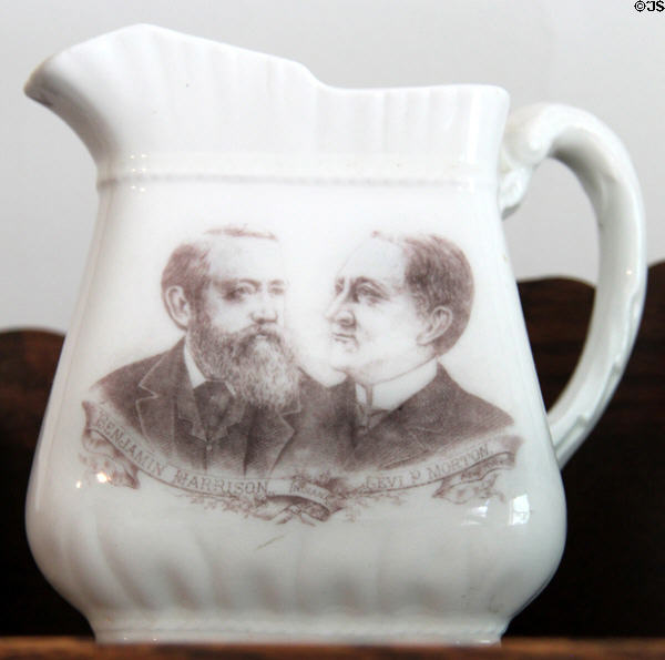 Benjamin Harrison & Levi P. Morton campaign pitcher (1888) at Benjamin Harrison Presidential Site. Indianapolis, IN.