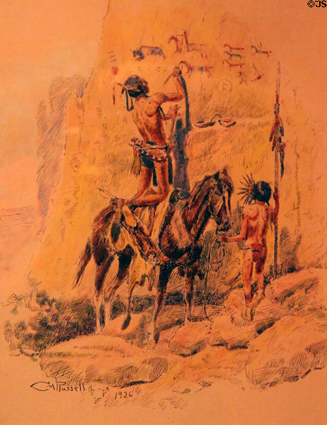 America's First Printer painting (1926) by Charles M. Russell at Wichita Art Museum. Wichita, KS.
