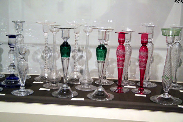 Collection of American glass candlesticks at Wichita Art Museum. Wichita, KS.