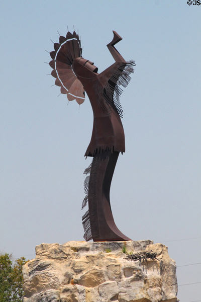 Keeper of the Plains steel sculpture (1974) by Blackbear Bosin at confluence of Arkansas & Little Arkansas Rivers. Wichita, KS.
