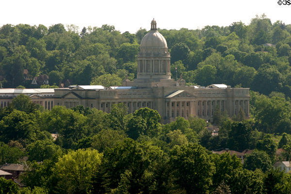 Kentucky State Capitol in village forest of Frankfort: population 28,000. Frankfort, KY. On National Register.