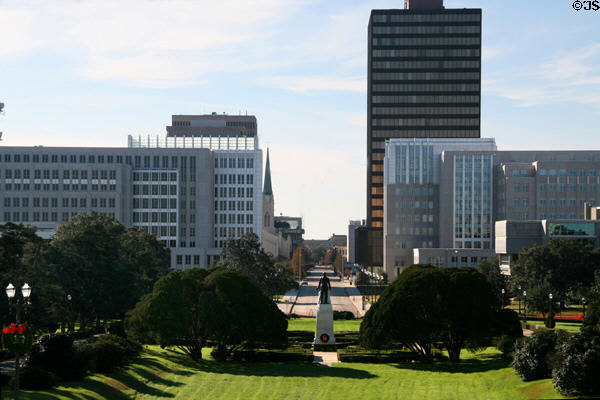 Bienville & Iberville buildings over front lawn of State Capitol. Baton Rouge, LA.