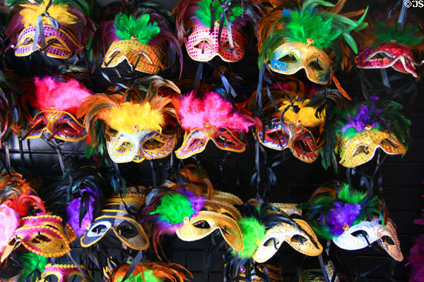 Mardi Gras masks in New Orleans French Quarter. New Orleans, LA.