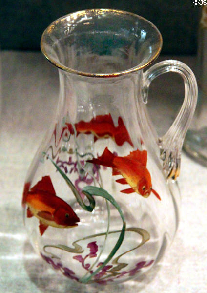 Glass pitcher with carp at New Bedford Whaling Museum. New Bedford, MA.