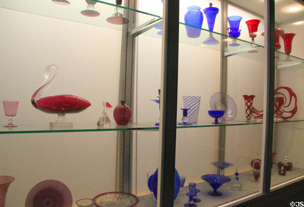 Collection of colored glass made by Pairpoint & Gundersen Cos. in New Bedford (1900-1952) at New Bedford Whaling Museum. New Bedford, MA.