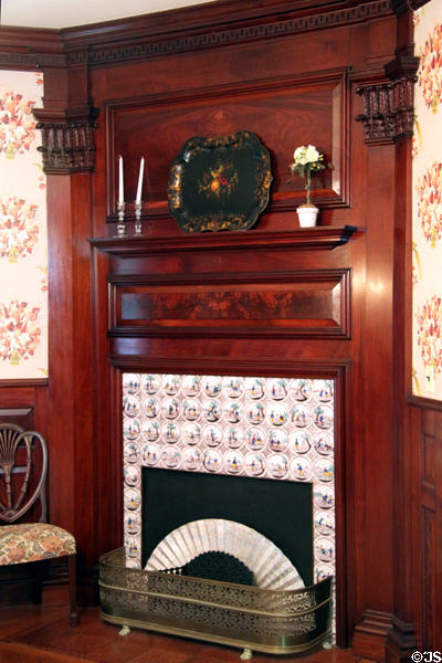Dining room fireplace at Mayflower Society House. Plymouth, MA.