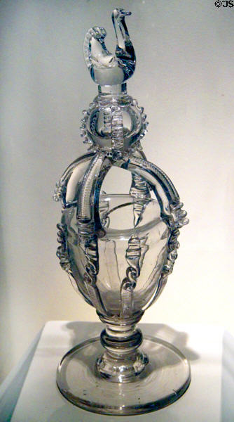 Blown glass bank (c1830) from Sandwich at Sandwich Glass Museum. Sandwich, MA.