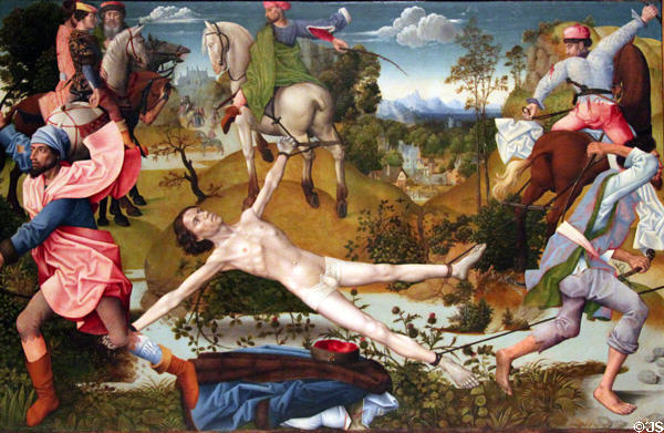 Central panel of drawing & quartering from Martyrdom of St Hippolytus (1475-1500) painting at Museum of Fine Arts. Boston, MA.
