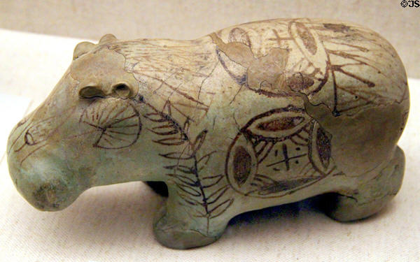 Ancient Egyptian faience hippopotamus figure (1784-1570 BCE) at Museum of Fine Arts. Boston, MA.
