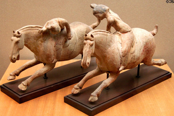 Chinese Tang Dynasty earthenware female polo players (618-907) at Museum of Fine Arts. Boston, MA.