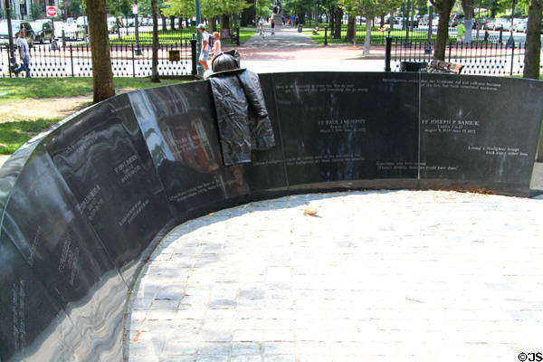 Vendome Memorial to fallen firefighters (1997) by Ted Clausen & Peter White on Commonwealth Ave. Mall at Dartmouth St. Boston, MA.