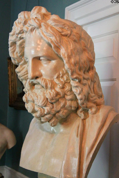 Jupiter of Otricoli bust (1846) cast in plaster after original in Vatican in blue entry hall at Longfellow National Historic Site. Cambridge, MA.