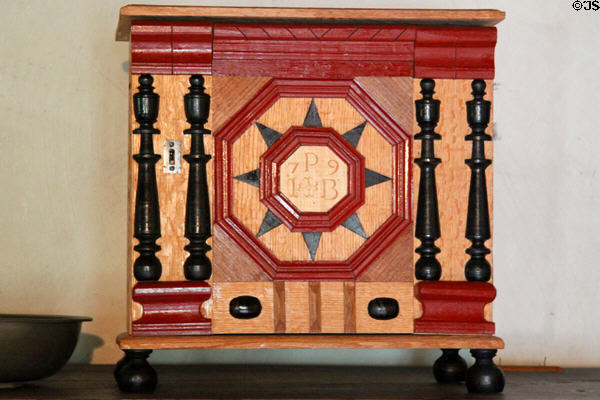 Early American cabinet in John Ward House of Peabody Essex Museum. Salem, MA.