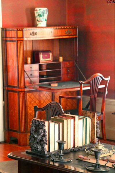 Drop front desk in study at Peacefield. Quincy, MA.