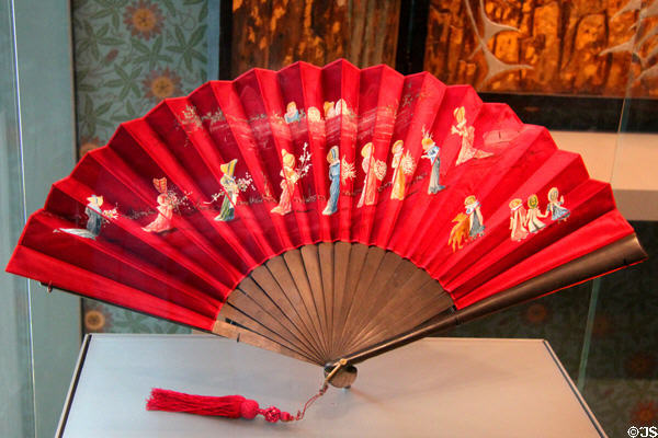 Fan painted with figures from child's book (c1879-85) by George Keiswetter for Hunt & Allen fan co. of Weymouth Landing, MA at Museum of Fine Arts. Boston, MA.
