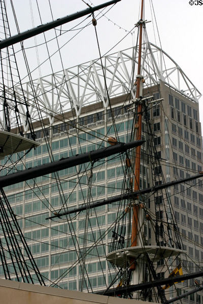 100 East Pratt Street through rigging of USS Constitution. Baltimore, MD.