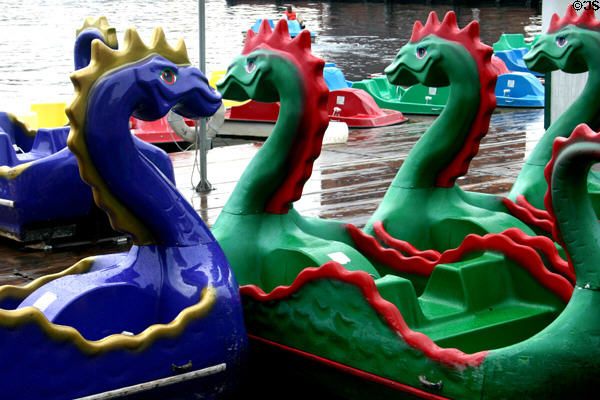 Dragon peddle boats in Baltimore harbor. Baltimore, MD.