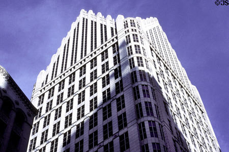 Comerica Tower or One Detroit Center (1992). Detroit, MI. Style: Postmodern. Architect: Johnson/Burgee Architects + Kendall/Heaton Associates Inc..