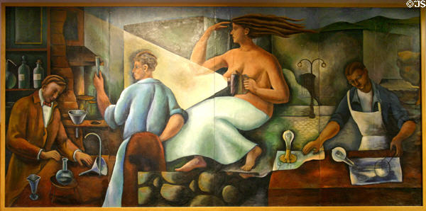 Public Lighting Commission mural showing Thomas Edison (c1937) by Edgar Louis Yaeger in MSU Union. East Lansing, MI.