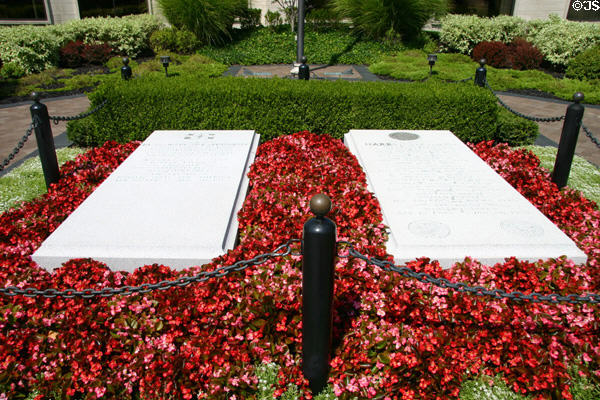 Tombs of Harry S. Truman & Bess Wallace Truman in courtyard of Truman Museum. Independence, MO.