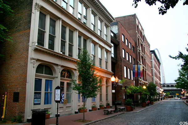 Cast Iron Building (1873) (712-714 N. Second St.) & Laclede's Landing historic district streetscape. St Louis, MO.