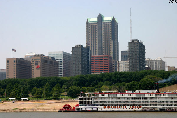 St Louis skyline from Mississippi River. St Louis, MO.