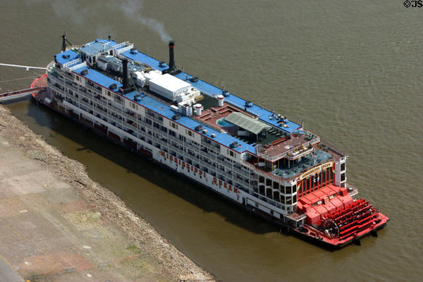 Mississippi Queen riverboat from above. St Louis, MO.
