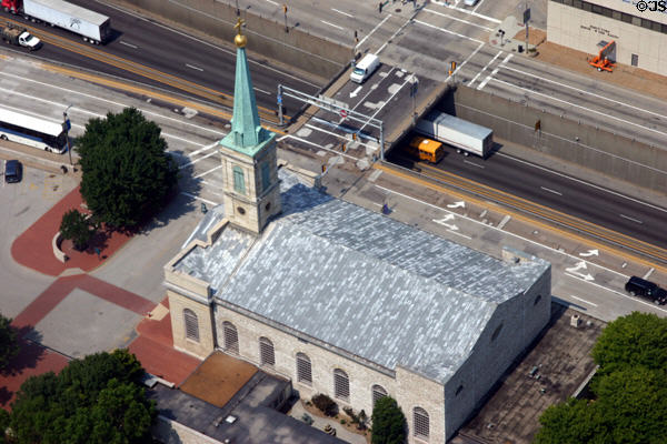 St Louis Old Cathedral seen from Gateway Arch viewing level. St Louis, MO.