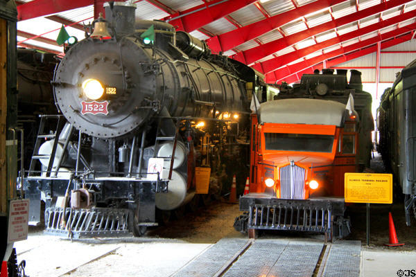 St Louis-San Francisco ("Frisco") #1522 steam locomotive & Illinois Terminal #206 Rail Motorbus at St. Louis Museum of Transportation. St. Louis, MO.