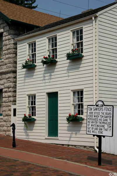 White clapboard house which was the Mark Twain Boyhood Home. Hannibal, MO.