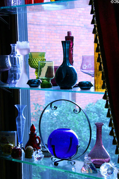 Colored glass in window of Copper King Mansion. Butte, MT.